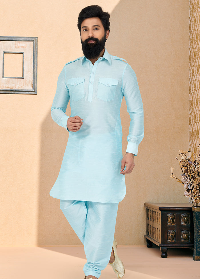 2 Pc Multicolor Dupion Silk Kurta Pajama Set - Indian Silk House Agencies