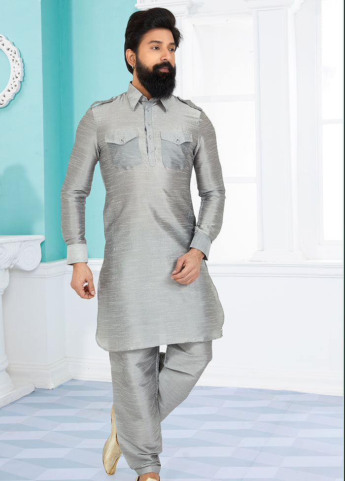 2 Pc Multicolor Dupion Silk Kurta Pajama Set - Indian Silk House Agencies
