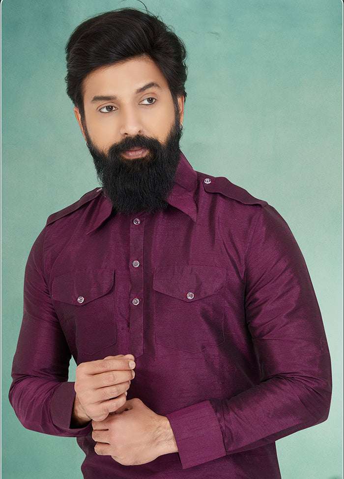 2 Pc Multicolor Dupion Silk Kurta Pajama Set - Indian Silk House Agencies