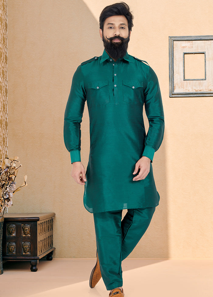 2 Pc Multicolor Dupion Silk Kurta Pajama Set - Indian Silk House Agencies