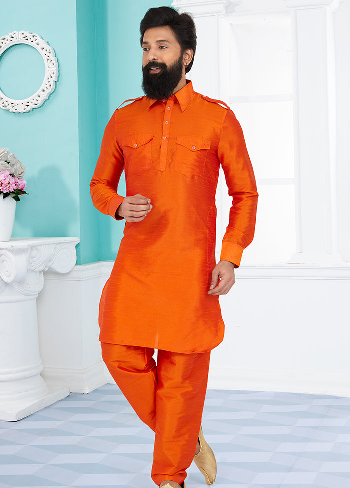 2 Pc Multicolor Dupion Silk Kurta Pajama Set - Indian Silk House Agencies