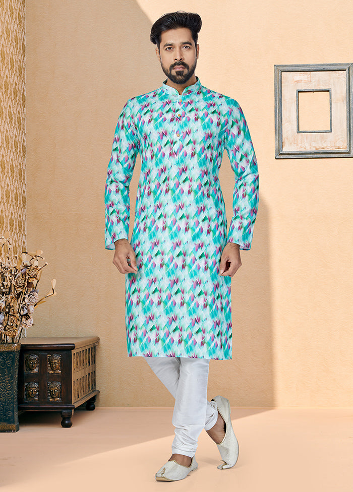 2 Pc Blue Cotton Kurta And Pajama Set - Indian Silk House Agencies