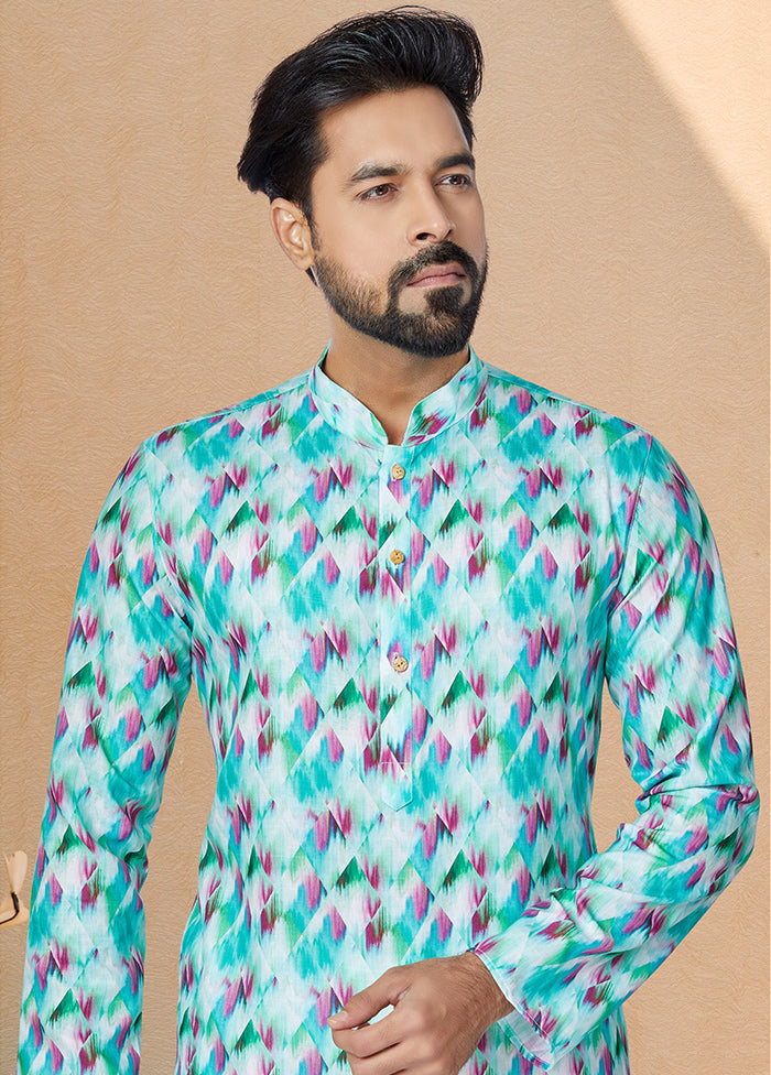 2 Pc Blue Cotton Kurta And Pajama Set - Indian Silk House Agencies