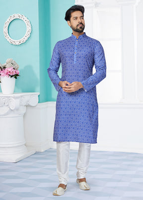 2 Pc Blue Cotton Kurta And Pajama Set - Indian Silk House Agencies