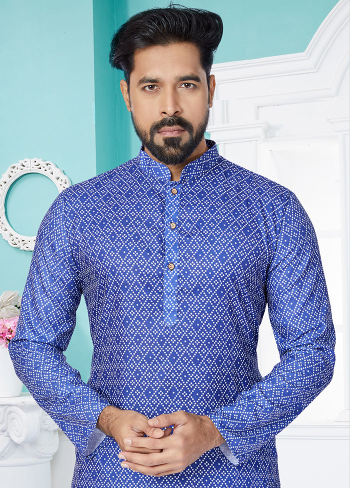 2 Pc Blue Cotton Kurta And Pajama Set - Indian Silk House Agencies