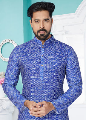 2 Pc Blue Cotton Kurta And Pajama Set - Indian Silk House Agencies