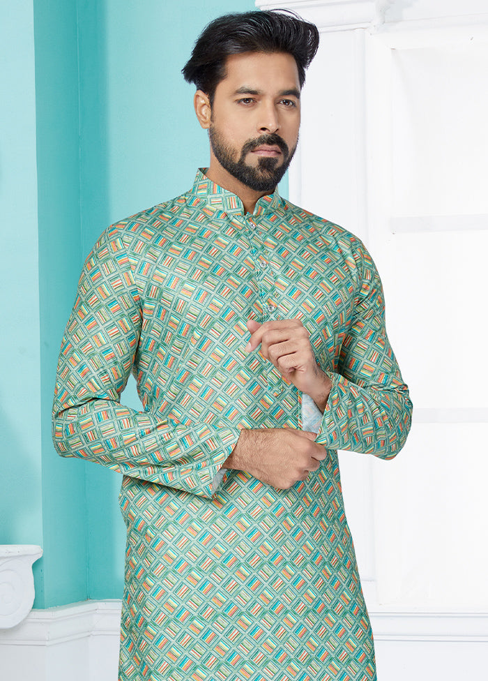 2 Pc Green Cotton Kurta And Pajama Set - Indian Silk House Agencies