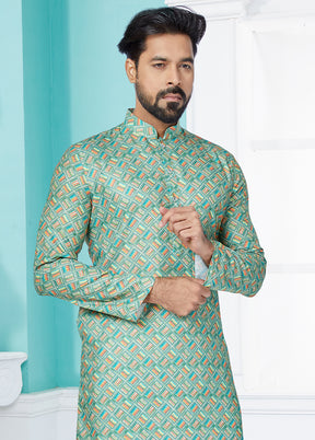 2 Pc Green Cotton Kurta And Pajama Set - Indian Silk House Agencies