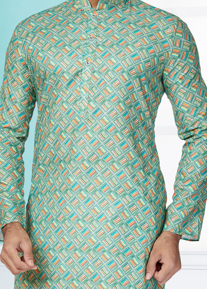 2 Pc Green Cotton Kurta And Pajama Set - Indian Silk House Agencies