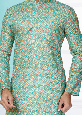 2 Pc Green Cotton Kurta And Pajama Set - Indian Silk House Agencies