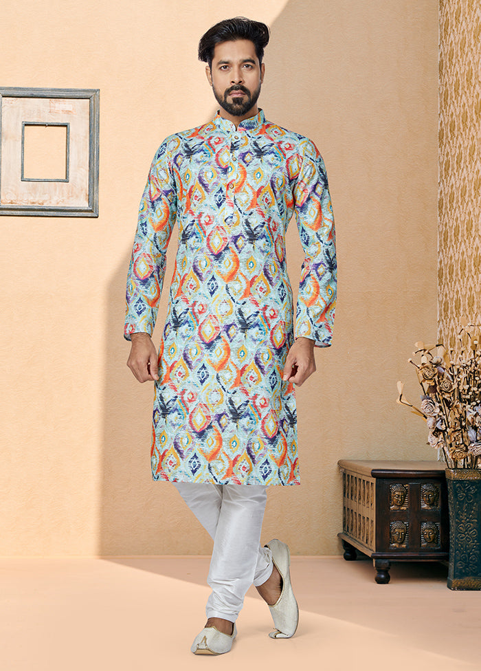 2 Pc Blue Cotton Kurta And Pajama Set - Indian Silk House Agencies