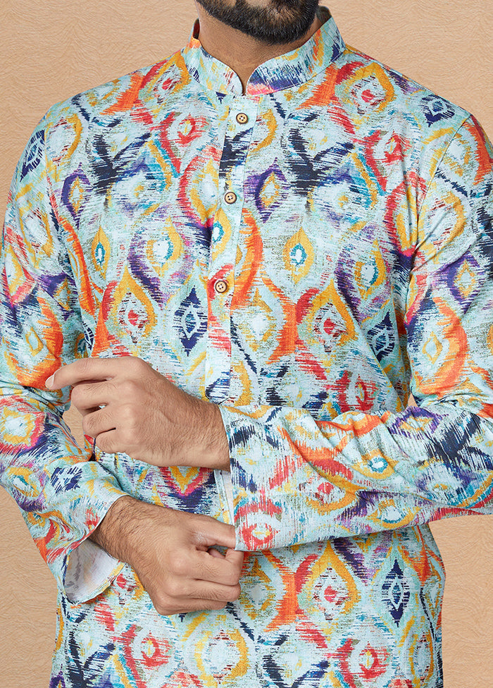2 Pc Blue Cotton Kurta And Pajama Set - Indian Silk House Agencies
