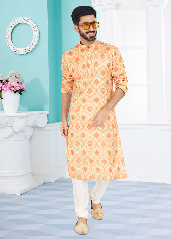 2 Pc Cream Cotton Kurta And Pajama Set - Indian Silk House Agencies