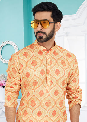 2 Pc Cream Cotton Kurta And Pajama Set - Indian Silk House Agencies