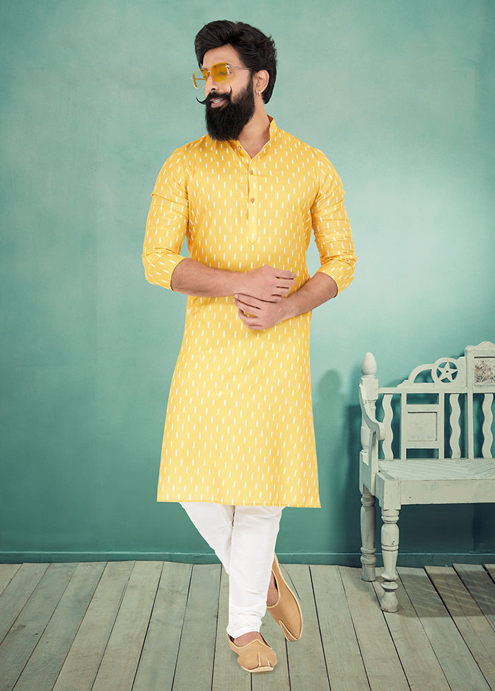 2 Pc Yellow Cotton Kurta And Pajama Set - Indian Silk House Agencies
