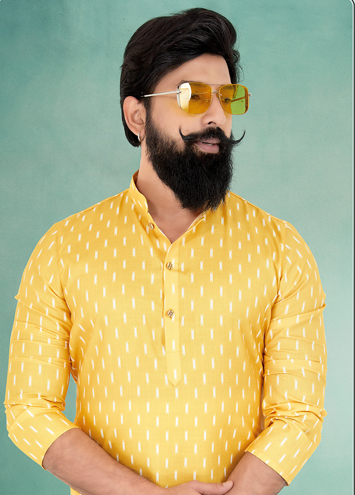 2 Pc Yellow Cotton Kurta And Pajama Set - Indian Silk House Agencies
