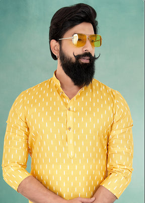 2 Pc Yellow Cotton Kurta And Pajama Set - Indian Silk House Agencies