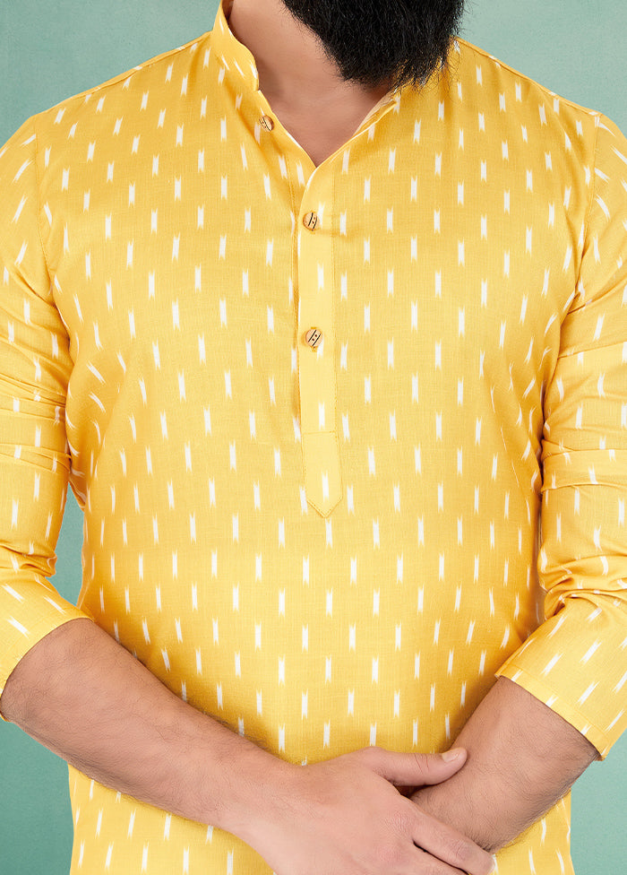 2 Pc Yellow Cotton Kurta And Pajama Set - Indian Silk House Agencies