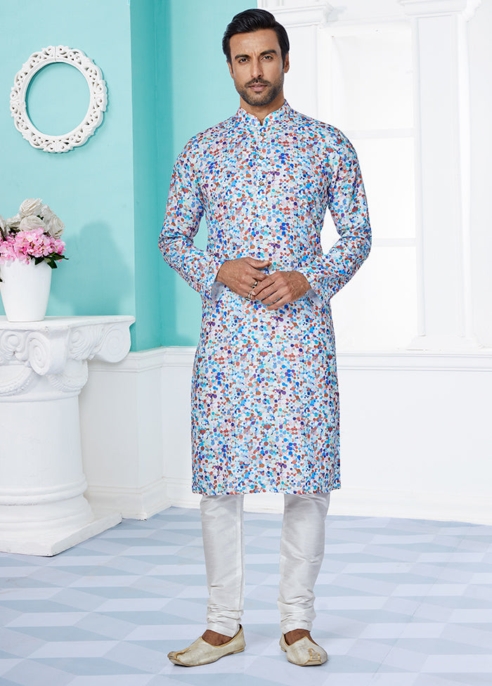 2 Pc Blue Cotton Kurta And Pajama Set - Indian Silk House Agencies