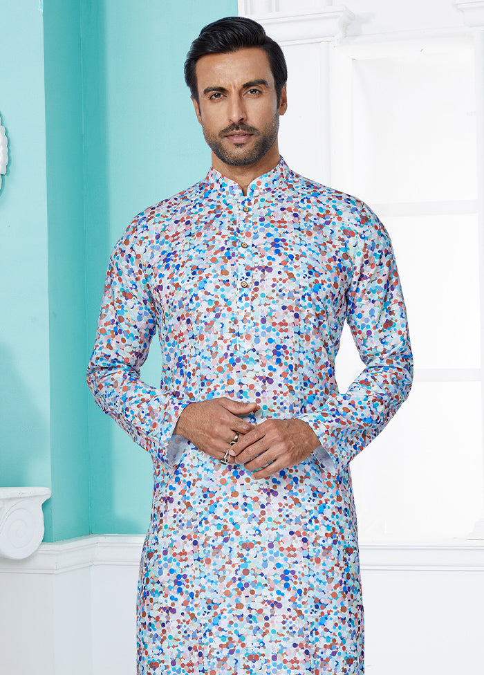 2 Pc Blue Cotton Kurta And Pajama Set - Indian Silk House Agencies