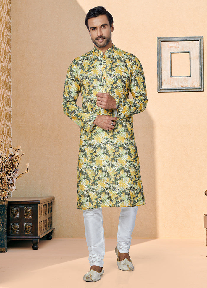 2 Pc Green Cotton Kurta And Pajama Set - Indian Silk House Agencies