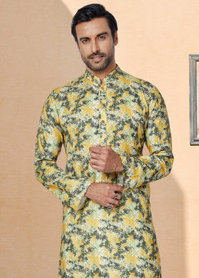 2 Pc Green Cotton Kurta And Pajama Set - Indian Silk House Agencies