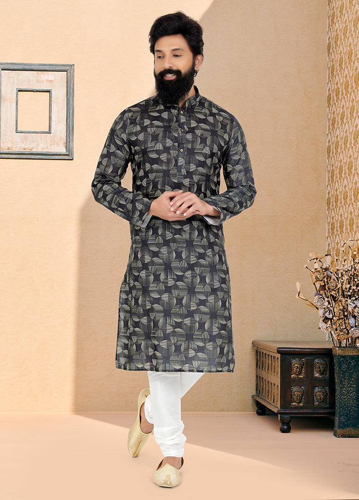2 Pc Black Cotton Kurta And Pajama Set - Indian Silk House Agencies