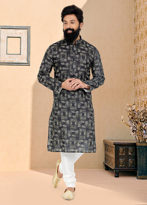 2 Pc Black Cotton Kurta And Pajama Set - Indian Silk House Agencies