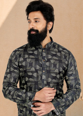 2 Pc Black Cotton Kurta And Pajama Set - Indian Silk House Agencies