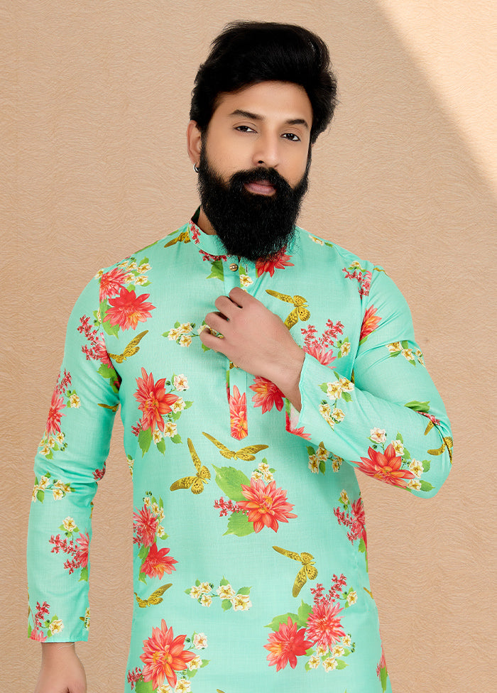 2 Pc Green Cotton Kurta And Pajama Set - Indian Silk House Agencies
