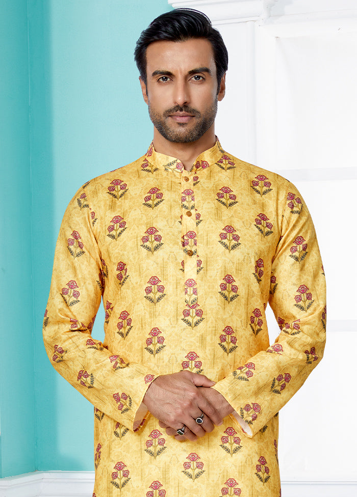 2 Pc Yellow Cotton Kurta And Pajama Set - Indian Silk House Agencies