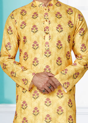 2 Pc Yellow Cotton Kurta And Pajama Set - Indian Silk House Agencies