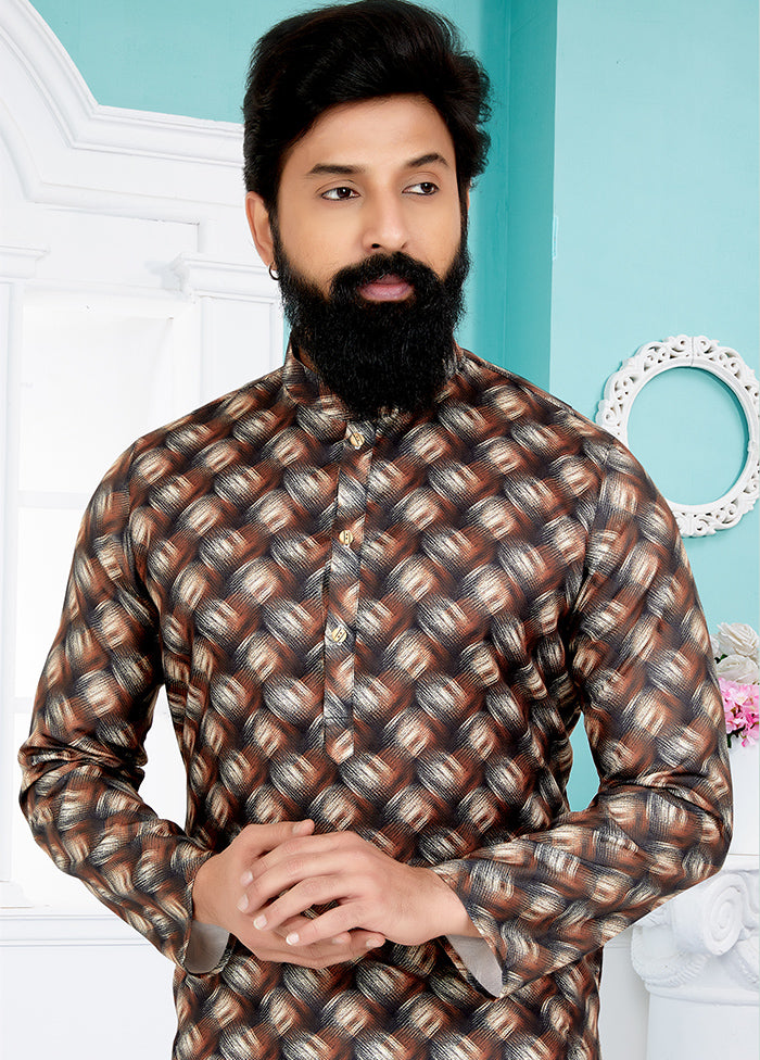 2 Pc Brown Cotton Kurta And Pajama Set - Indian Silk House Agencies