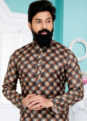 2 Pc Brown Cotton Kurta And Pajama Set - Indian Silk House Agencies