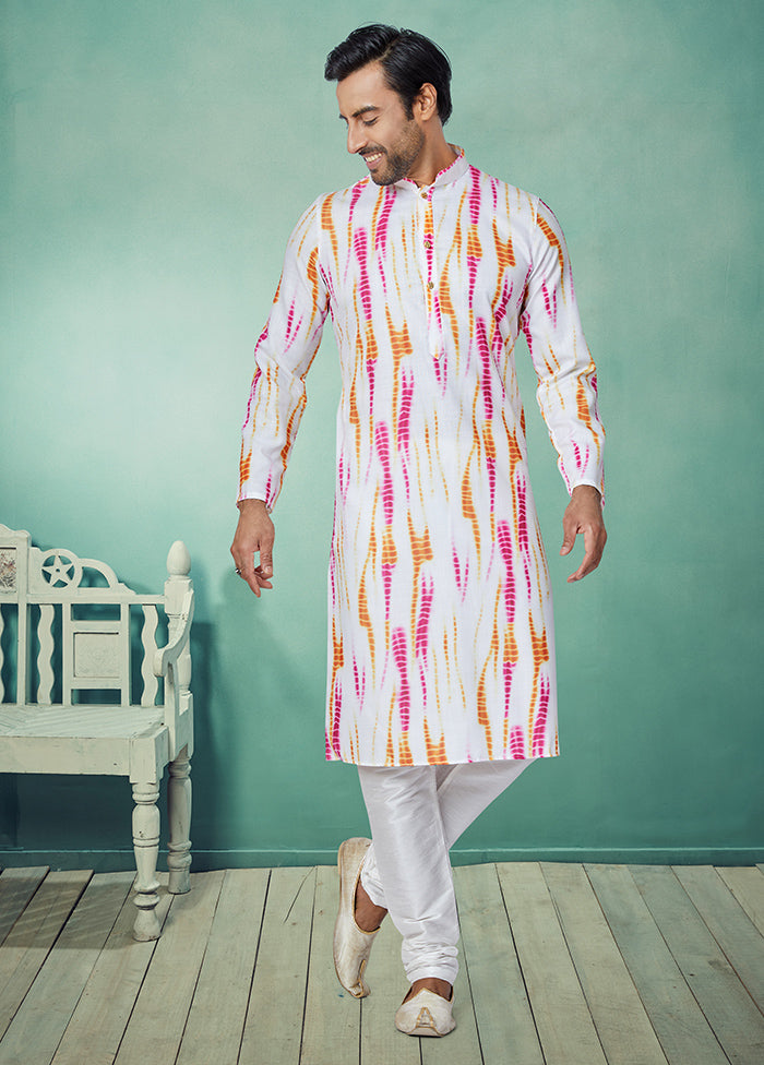 2 Pc White Cotton Kurta And Pajama Set - Indian Silk House Agencies