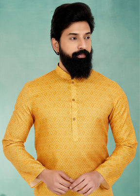 2 Pc Yellow Cotton Kurta And Pajama Set - Indian Silk House Agencies