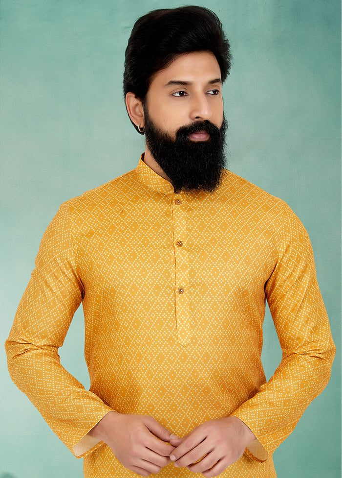 2 Pc Yellow Cotton Kurta And Pajama Set - Indian Silk House Agencies