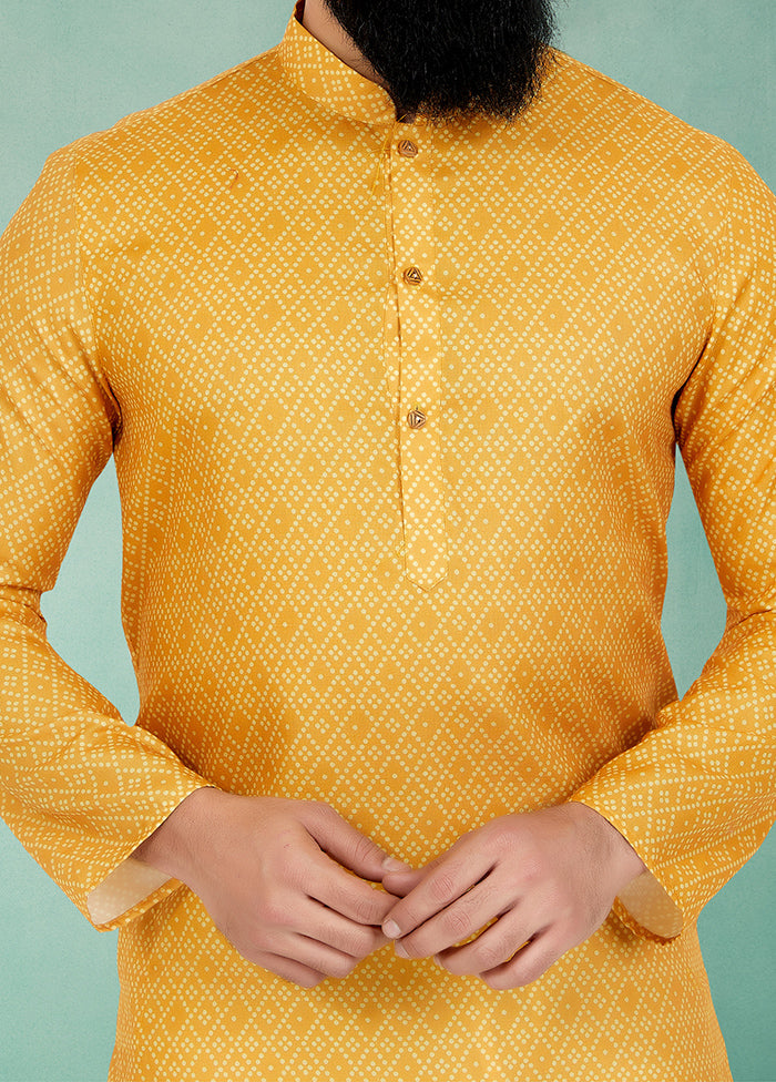 2 Pc Yellow Cotton Kurta And Pajama Set - Indian Silk House Agencies