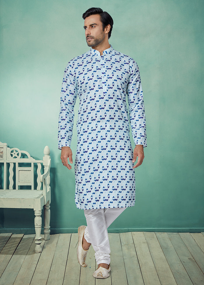 2 Pc Blue Cotton Kurta And Pajama Set - Indian Silk House Agencies