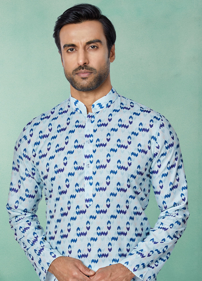 2 Pc Blue Cotton Kurta And Pajama Set - Indian Silk House Agencies