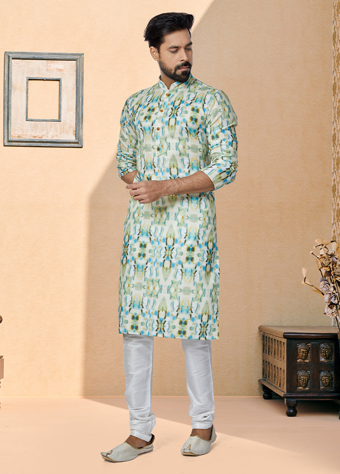 2 Pc Green Cotton Kurta And Pajama Set - Indian Silk House Agencies
