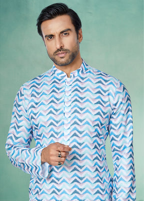 2 Pc Blue Cotton Kurta And Pajama Set - Indian Silk House Agencies
