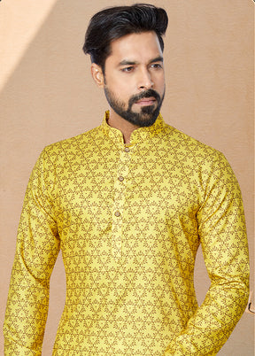 2 Pc Yellow Cotton Kurta And Pajama Set - Indian Silk House Agencies