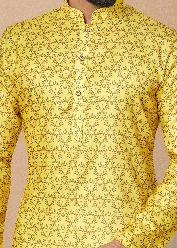2 Pc Yellow Cotton Kurta And Pajama Set - Indian Silk House Agencies