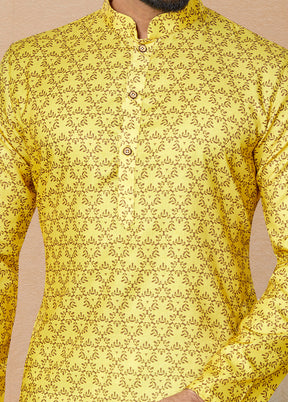 2 Pc Yellow Cotton Kurta And Pajama Set - Indian Silk House Agencies