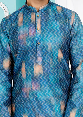 2 Pc Blue Dupion Silk Kurta And Pajama Set - Indian Silk House Agencies
