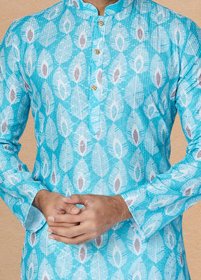 2 Pc Blue Dupion Silk Kurta And Pajama Set - Indian Silk House Agencies