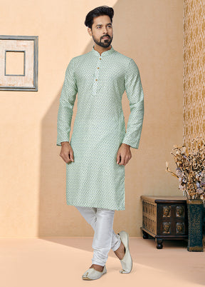 2 Pc Green Dupion Silk Kurta And Pajama Set - Indian Silk House Agencies