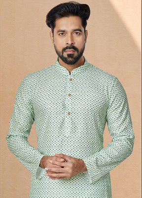2 Pc Green Dupion Silk Kurta And Pajama Set - Indian Silk House Agencies