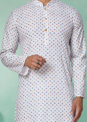 2 Pc White Dupion Silk Kurta And Pajama Set - Indian Silk House Agencies
